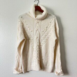 Charter Club Pearl Detail Wool Blend Sweater Turtleneck Size Xl